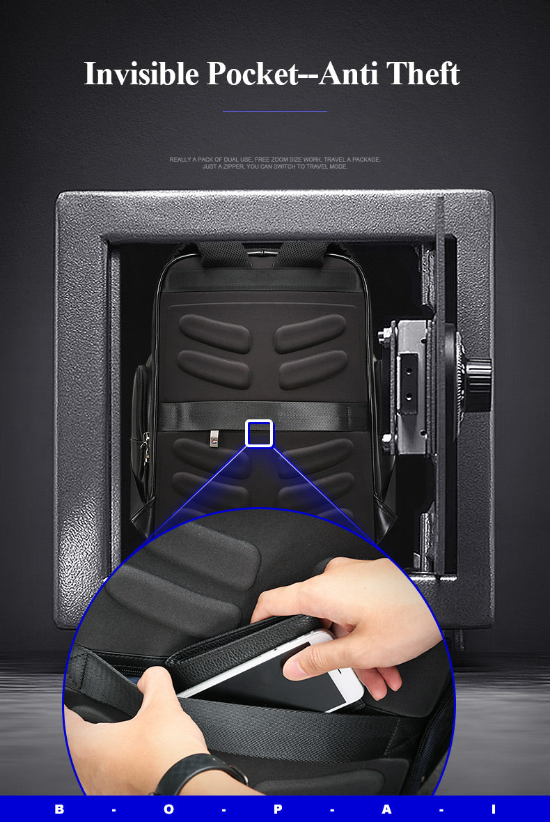 bopai anti theft business backpack 15.6 inch laptop BOPAI™ Luxury Genuine Leather Anti-Theft 15.6 Laptop Backpack (USB Por – The Official Bopai Store