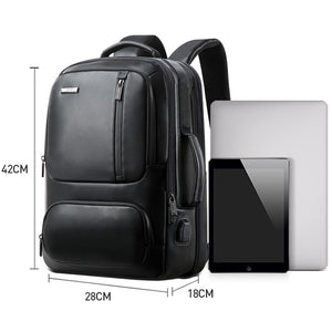 BOPAI Unisex Slim Genuine Leather Laptop Backpack Men for 15-15.6 inch  Business Smart Professional Lightweight Backpack with USB Charging Office